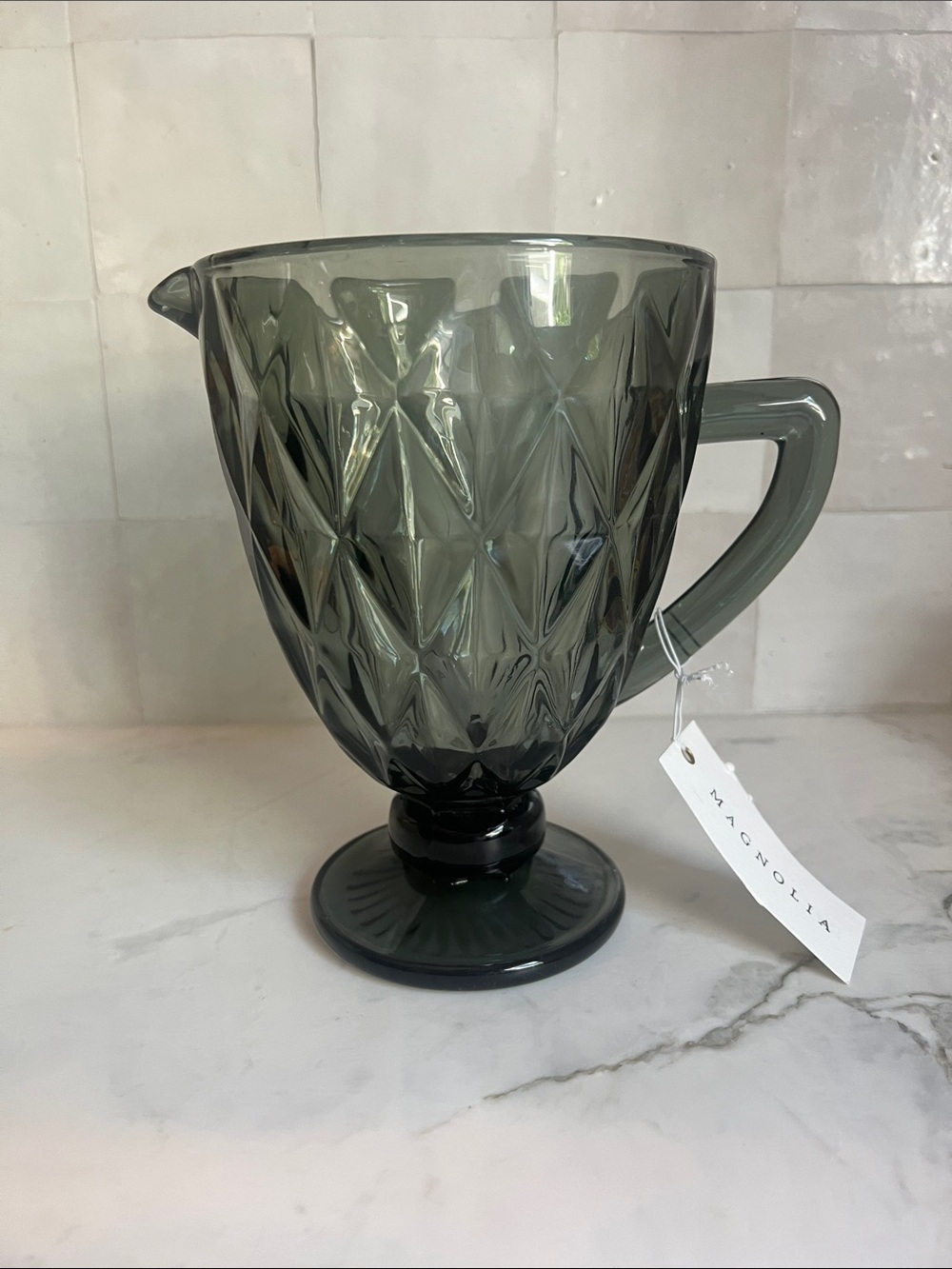 Magnolia Home Joanna Gaines Footed Gray Glass Fluted Pitcher